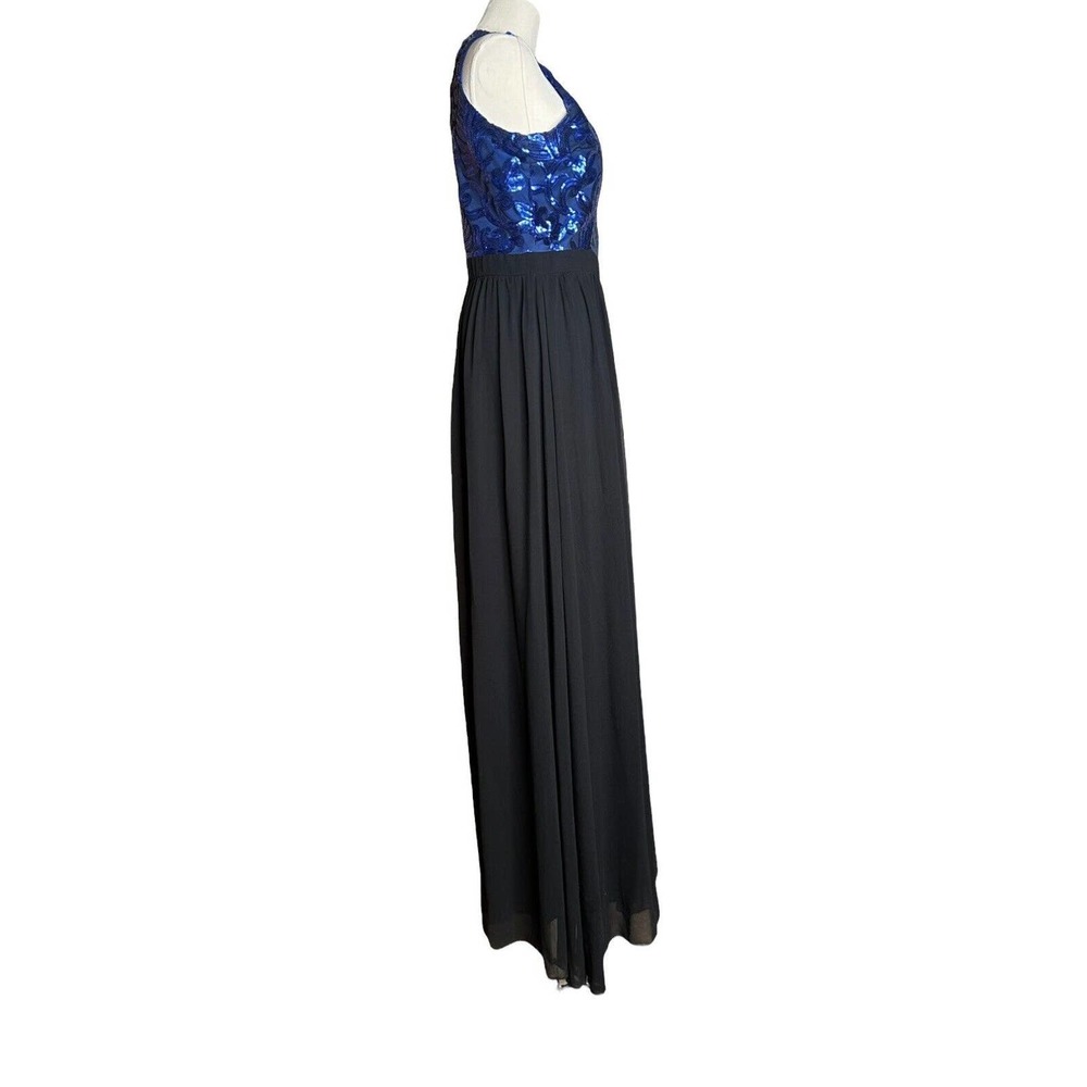 Vtg 90s Tawny Blue Sequin black Sheer Long Formal Cocktail Dress Sleeveless Sz L - Picture 5 of 11